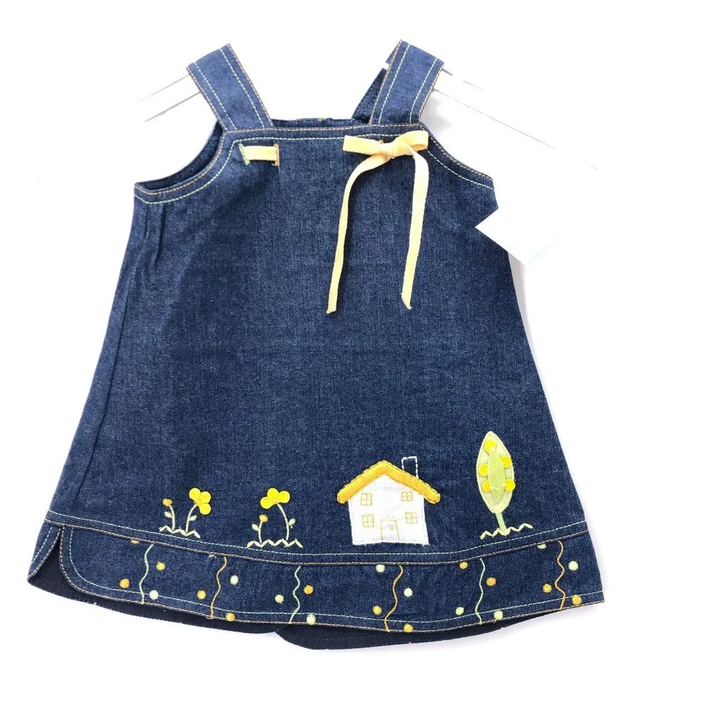 NWT 12 Mo Cucci Bebe Jumper‎ Overall Dress w Sweater Applique Embroidery Crochet